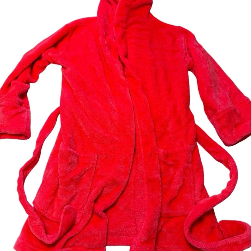 Victoria’s Secret PINK Plush Hooded Robe Gold Sequin Logo Cozy Soft Bath Wrap - Picture 3 of 5